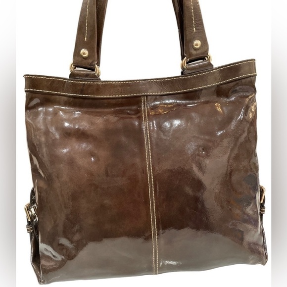 Dooney & Bourke Rare Soft Patent Leather Satchel Tote Chocolate Brown Big Purse - Picture 5 of 14